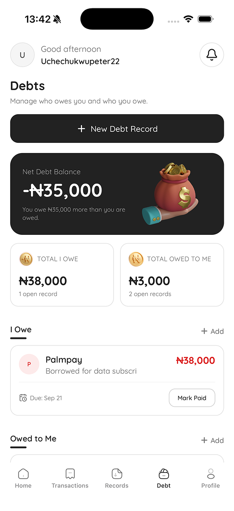 Finote debt tracker with payment reminders